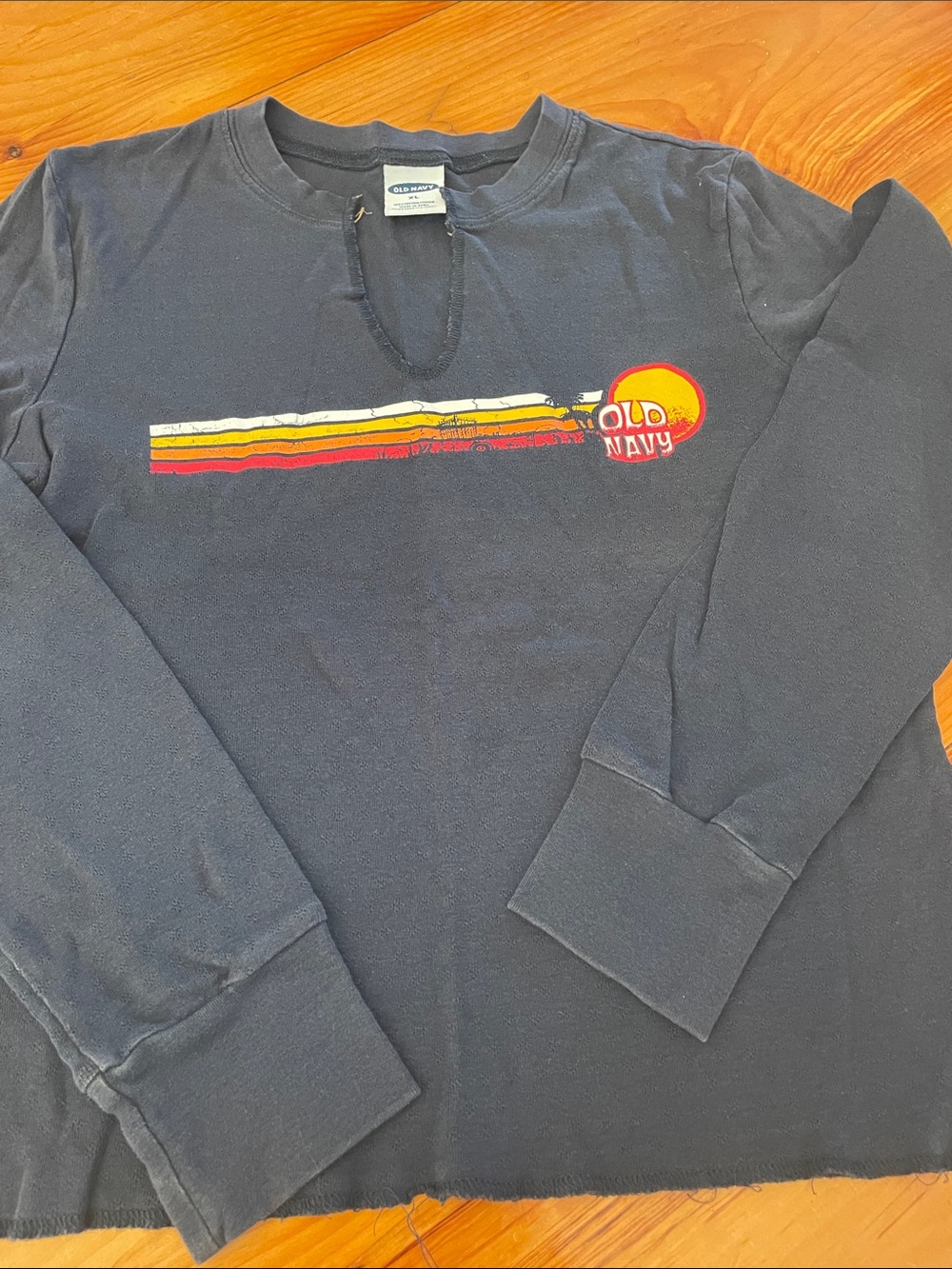Old Navy Navy Blue Long-Sleeve Tee with Retro Sunset Graphic